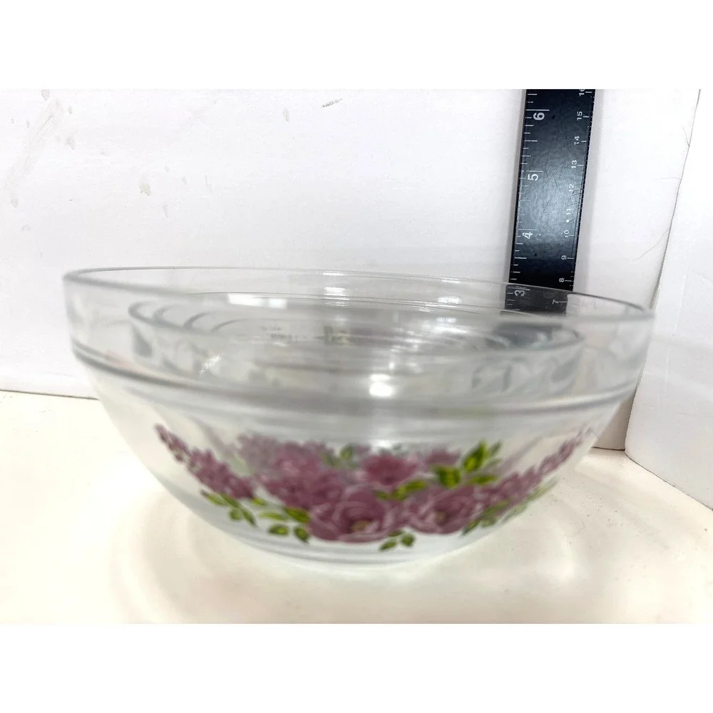 Vintage Imperial Glass Purple Floral Rose Nesting Bowl Set 5 Piece Heat Resists